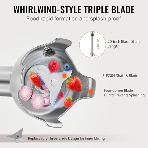 Image of VEVOR Commercial Immersion Blender Constant Speed Heavy Duty Immersion Blender 350W Commercial Hand Mixer 304 Stainless Steel Hand Blender Commercial with 19.7 inch Removable Shaft for Kitchen Mixing