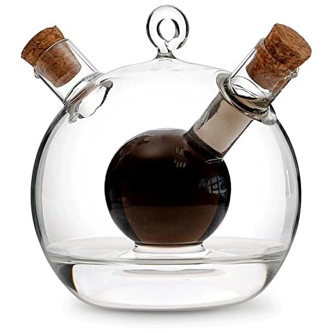 WINIAER 2 in 1 Oil and Vinegar Dispenser Cruet Bottle, Kitchen Supplies Glass Olive Oil and Balsamic Vinegar Cruet Bottle with Cork Stoppers, Hand-blown Glass Jar (Ball Shape) Cover