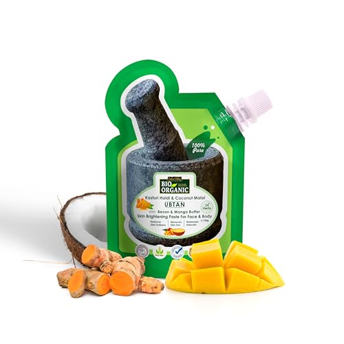 Image of Indus Valley Bio Organic Kasturi Haldi & Coconut Malai Ubtan, Skin Brightening Paste with Besan & Mango Butter for Face & Body