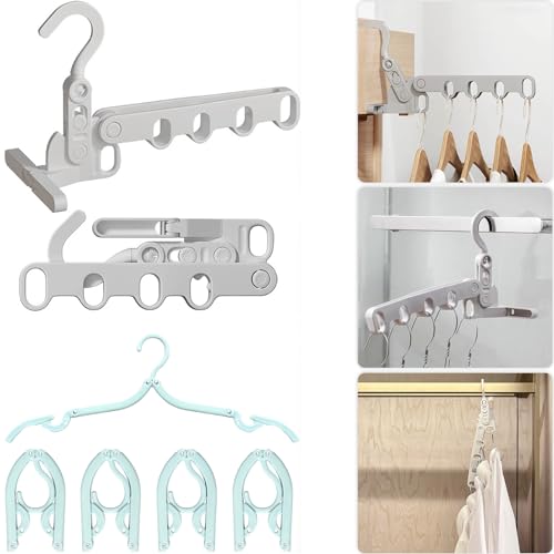 ELE DEPI Portable Folding Drying Rack with 5 Travel Hangers Foldable,Collapsible Clothes Drying Rack with 5 Holes,Foldable Hangers for Traveling,Dorm,Cruise and Laundry…… (1 Pack)