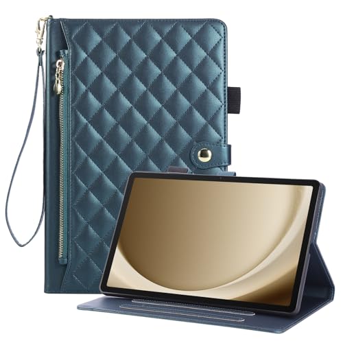 Housse Samsung Galaxy Tab A9+ étui portefeuille zippé vert pour travailler au café