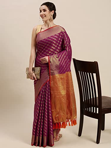 Image of Panzora Women's Banarasi Silk Woven Zari Work Saree With Unstitched Blouse Piece