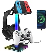 V RGB Gaming Headphones Stand with 2 USB Ports， Headset Stand with 10 Light Modes and Non-Slip Ru...
