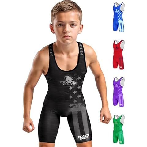 Exxact Sports Patriot Youth Wrestling Singlet For Boys, Premium Powerlifting Singlet, Kids Wrestling Singlets For Training (YXS, Black) Cover