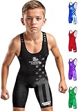 Exxact Sports Patriot Youth Wrestling Singlet For Boys, Premium Powerlifting Singlet, Kids Wrestling Singlets For Training (YS, Black)