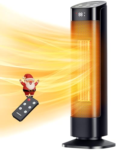 VAGKRI 24" Space Heater, 1500W PTC Ceramic Heater with Adjustable Thermostat, 3 Modes, 90° Oscillating, Timer, Remote Control, Electric Heaters for Indoor Use Large Room, Home, Office