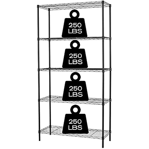 HCY 5-Tier Storage Shelf Heavy Duty Shelving Unit NSF Height Adjustable Metal Storage Rack for Laundry Bathroom Kitchen Garage Pantry Organization - 14inx36inx72in (Black) Cover
