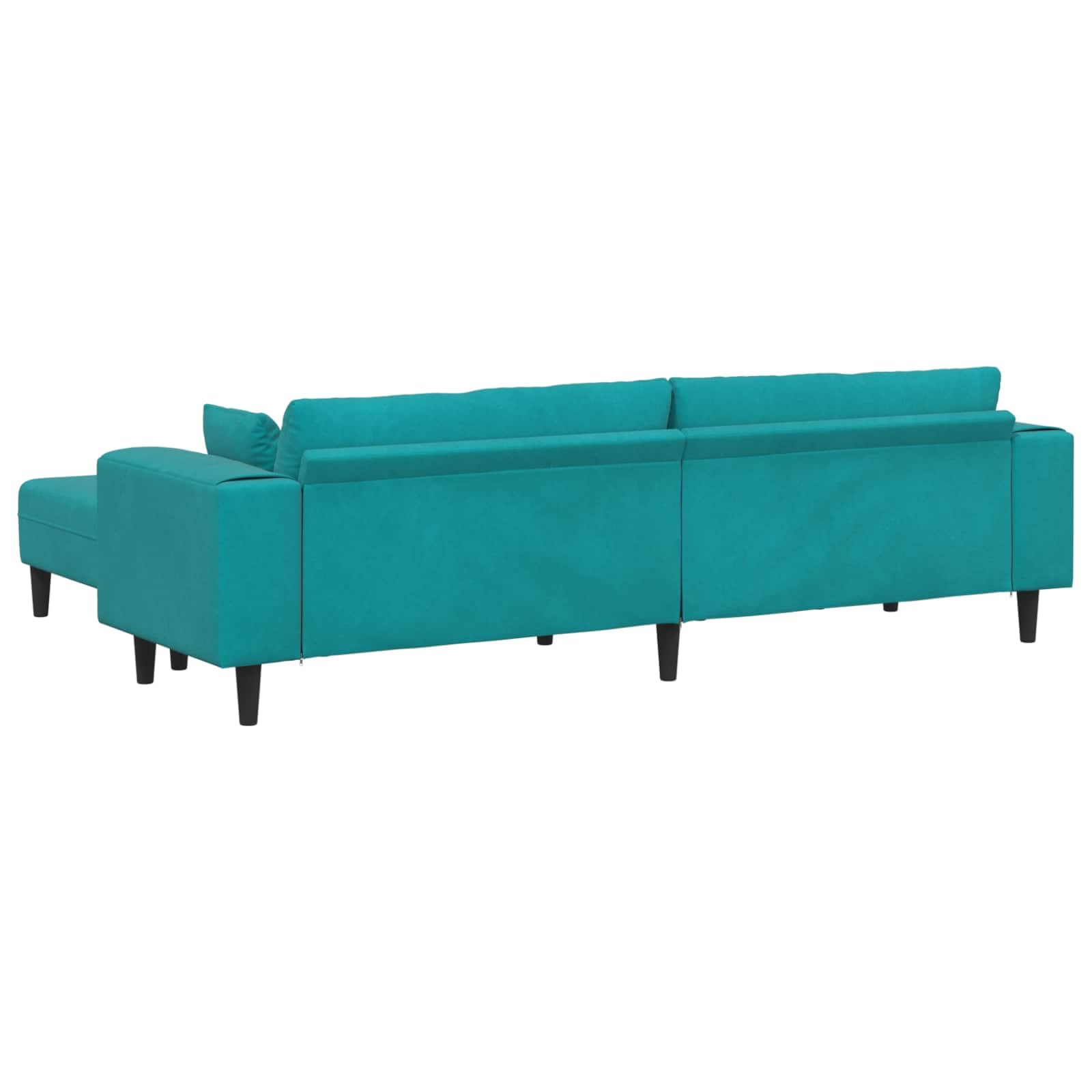 Divano 3 pezzi Turchese in velluto morbido con struttura in compensato robusto per soggiorno moderno, con braccioli quadrati, capacità 4 posti, dimensioni 250x188x76 cm, facile da assemblare