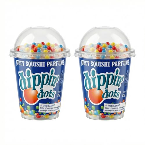 Incredible Novelties Dippin Dots Scented Squishi Toy 2-Pack Stretchy Bead-Filled Sensory Stress Relief Fidget Official Rainbow Sherbet Scented Ice Cream Cup Toys 85g Each 2 Count