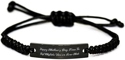 Take Thai Real Origin Happy Mother's Day from The Best Mistake You've Ever Made Mommy Black Rope Bracelet, Beautiful Mommy, Engraved Bracelet for Mom