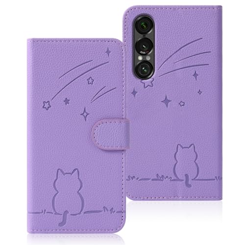 Rosbtib Xperia 1 VII ケース 手帳型 流れ星子猫 エクスペリア1 vii ケース 手帳型 可愛い 猫柄 ねこ 耐衝撃 SIMフリー docomo au対応 Xperia1 7 SO-51F SOG15 手帳型ケース オシャレ 軽量 耐久