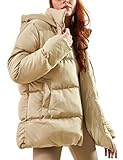 Gihuo Women's Winter Puffer Jacket Oversized Zip Up Long Quilted Coats Lightweight Stand Collar Padded Jackets with Hood(Apricot-L)