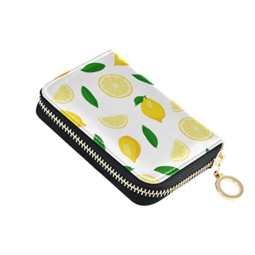 OTVEE Cute Lemons Fruit Credit Card Wallet, Microfiber Leather Zipper RFID Card Case Holder for Women