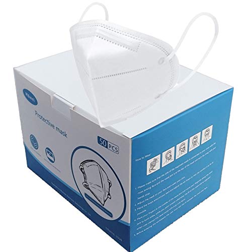 M&wei Summer Model 5 Layer Disposable Face Masks 5-Ply Protective Face Mask 50 PCS with Elastic Ear Loops White Suitable for Work Restaurants Outdoors