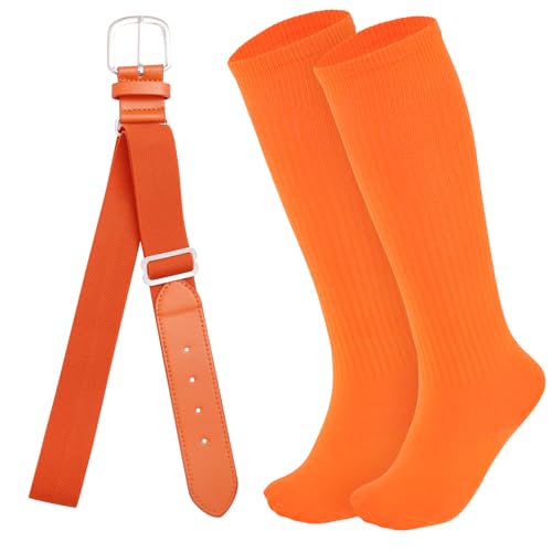 Dxhycc Youth Baseball Socks and Belt Combo Set Softball Baseball Socks and Elastic Waist Belt for Youth Boys Girls Orange