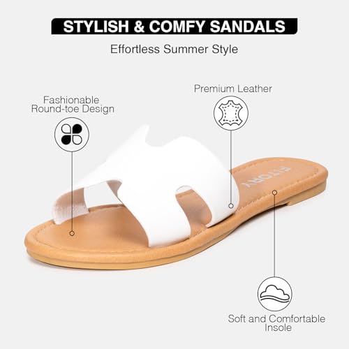 FITORY Women's Comfortable Dressy Leather Flat Sandals - Stylish & Beautiful Summer Slides Size 6-112