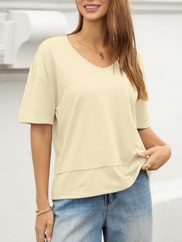 Image of UNCLECAT Womens V Neck T Shirts Summer Trendy Loose Fit Casual Tops Tees