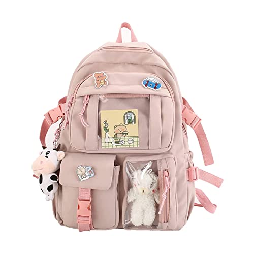 SZPDD Kawaii Backpack Cute Canvas School with Pin and Accessories for Teen Girls (Pink) Cover