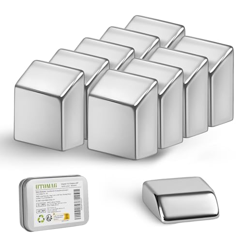 UTOMAG 10 Piezas Neodimio Imanes de Clics 10x10x4mm Cuadrado, Extra Fuerte Pero Fácil de Remover, Imán de Potencia Angular para, Pizarras Magnéticas, Cocinas y Oficinas,Tableros de Vidrio