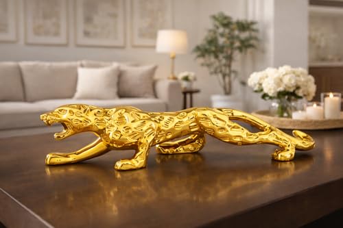 Image of Golden Jaguar Showpiece for Home Decor /Black Panther Statue for Living Room Decor, Cheetah Showpiece Office Decor Item, Pack of 1 (25 cm Length)