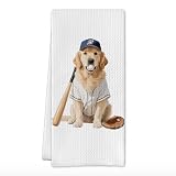 SereneHanctuary Funny Golden Retriever Baseball Kitchen Towels,Baseball Sports Dog Dish Tea Towels Gifts for Women Men,Golden Retriever Decorative Hand Towel for Kitchen Bathroom,16x24 Inch