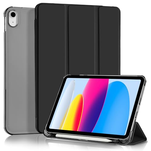 4UBonLife Cover Per iPad (A16) 11a Generazione 11 Pollici 2025, iPad 10a Generazione10,9' 2022 con Portapenna, Custodia Protettiva Sottile con Retro Rigido Traslucido Guscio Case, Nero