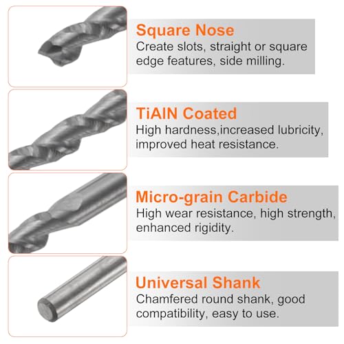 Image of HARFINGTON Carbide Square Nose End Mill Bit 3 /64 inch Cut Dia 4 Flutes TiAlN Coated Milling Cutter for Hardened Steel Metal (3 /64 inch Shank 7 /64 inch Cut Length 1-1 /2 inch Long 30 Degree HRC53-55)