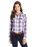 Wrangler Women's Western Long Sleeve Snap Shirt, Purple Plaid, Medium