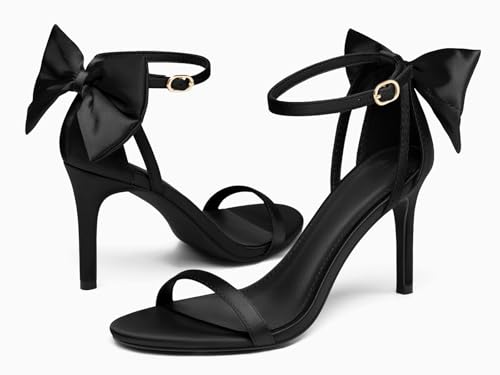 Image of Coutgo Womens Ankle Strap High Heels Open Toe Stiletto Bow Tie Knot Heeled Sandals Fashion Wedding Dress Pump Shoes