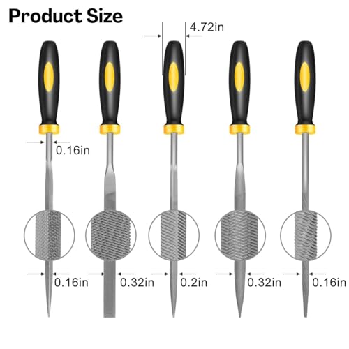 Image of Homeaura 5Pcs File Tools Set Multi-Shape Filing Set for Wood & Metal Multi-Shape Filing Set | Hardened Steel Blades | Comfort Grip Handles | File Set Tools for Metal