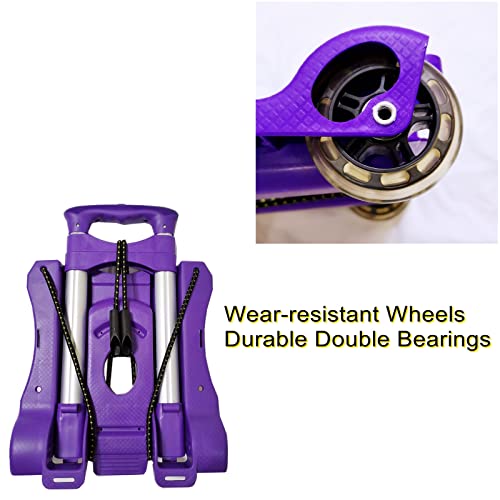 Image of Folding Hand Truck and Dolly, 80lbs Collapsible Aluminum Folding Hand Trucks with 2 Elastic Ropes, Compact & Lightweight Folding Luggage Cart for Home & Travel Luggage Moving - Purple