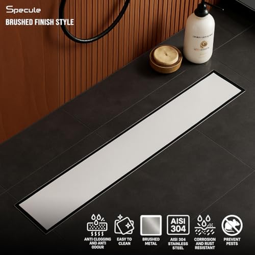 Image of Tile Insert Linear Shower Drain 36x4 Inch | 304 Stainless Steel Invisible Floor Drain Channel for Bathroom | Anti-Odor Cockroach Trap with Side Outlet Waste Water Drain for 13mm Tile