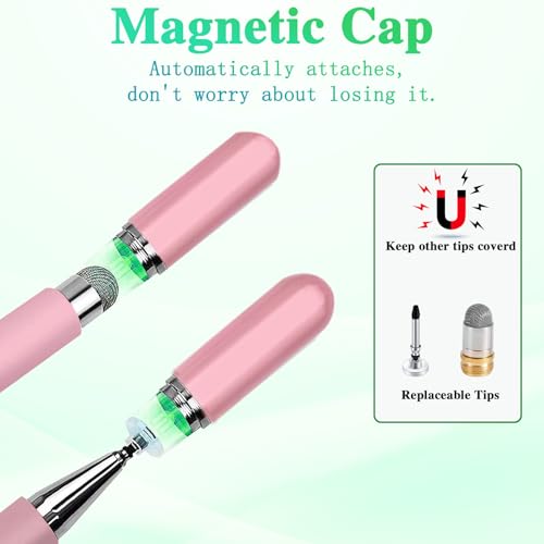 Image of Stylus and Mount for Nintendo Switch /Skylight Calendars 15 /27 Inch, Dual Tip with Mesh and Disc Tip | Magnetic Pen Cap | Flexiple Stylus Holder Mount to Calendar,Capacitive Stylus Pen-White-Pink