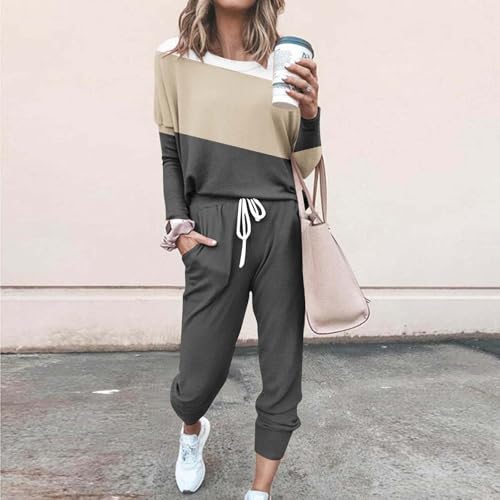 Ropa deportiva de algodón para mujer con bloques de color y sudadera cómoda 2
