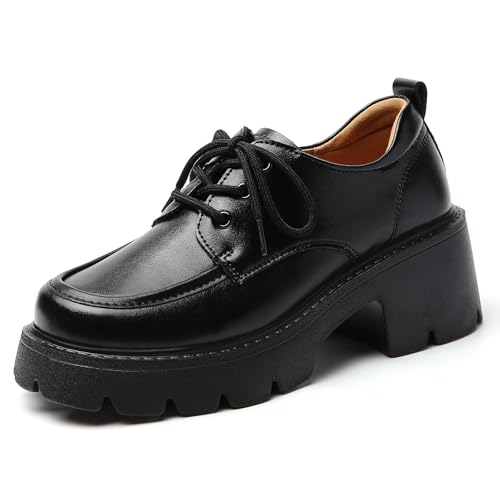 Platform Oxford Shoes for Women Women's Oxfords Lace-Up Chunky Oxford Heels Fashion Business Casual Shoes Comfortable Dressy Shoes Office Work Pumps Shoes for Womens Ladies