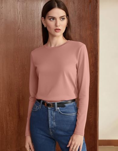 Image of JUNEBERRY Pure Cotton Round Neck Regular Fit Core Fashion Solid Full Sleeve T-Shirt for Women & Girls (Colors: Black, Cork, Green, Navy, Swanwhite & White)