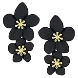 1 Par de Pendientes de Flores, Pendientes Vintage de Doble Capa para Mujeres y Niñas (Negro)