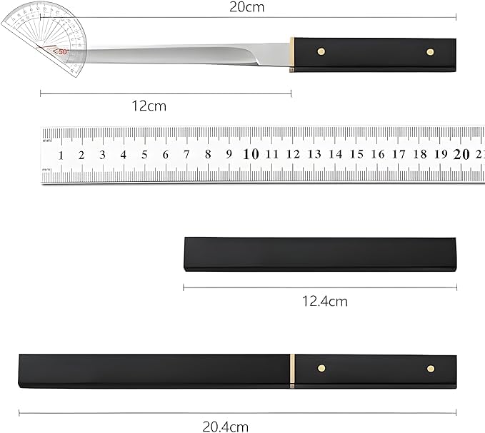 Image of Premium Japanese Style Mini Katana Kitchen Knife, Stainless Steel Blade with Ebony Handle, Portable Pocket Size with Sheath for Fruit Cutting, Vegetable Slicing, Camping, Restaurant Use