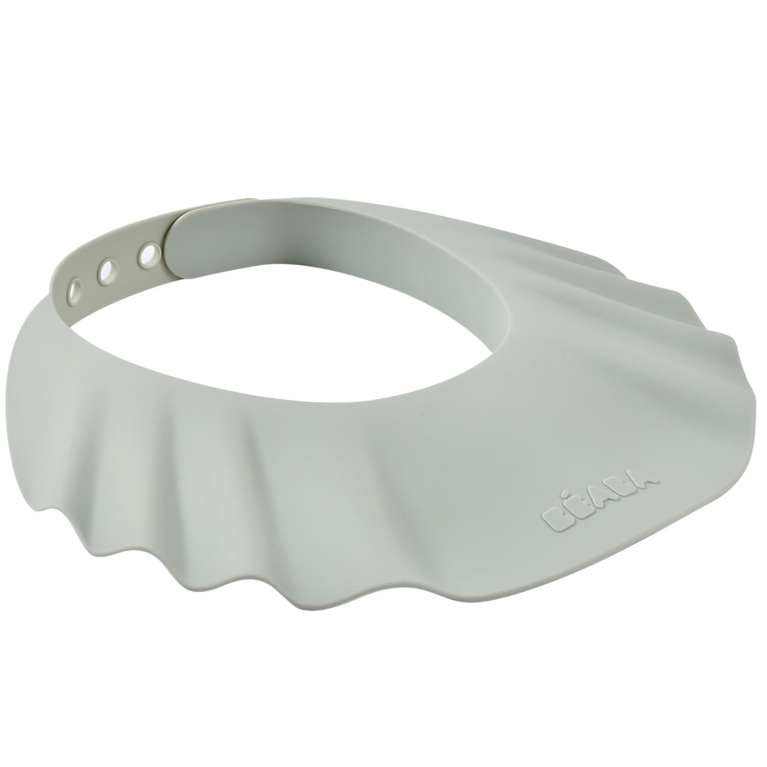 BÉABA, Cappello da Doccia per Bambini, Cuffia da Bagno, Fascia Regolabile, 5 Posizioni, Protezione per Occhi e Orecchie, Silicone Morbido e Flessibile, Grigio Verde