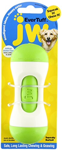 JW Pet 46117 EverTuff Squeaky Barbell Toys for Pets, Medium, Assorted Colors(White with Orange or Blue)