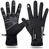 Softfree Winter Gloves with Touchscreen Fingers for Men, Waterproof Warm Glove Cold Weather Driving Gloves Anti-Slip Sports Gloves for Cycling Running Skiing Hiking Climbing (Black,Large)