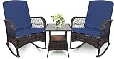 LEVELEVE 3 pcs Rocking Bistro Set Conversation Chairs PE Wicker Outdoor Rocking Chairs