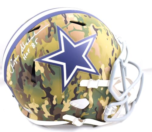 Roger Staubach Autographed Cowboys F/S Camo Speed Helmet w/HOF- Beckett W Holo
