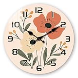 10' Boho Floral Wall Clock - Silent Bathroom Wall Clocks Battery Operated - Farmhouse Small Vintage Wall Clocks Non Ticking Decorative for Living Room Kitchen Bedroom Wall Decor