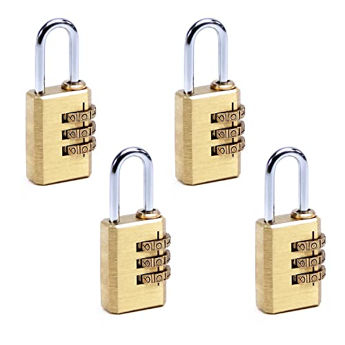 Image of 3 Digit Combination Padlock Solid Brass Padlock Heavy Duty Combination Lock Small 3 Rounds for Indoor and Outdoor Small Safety Luggage 4Pcs