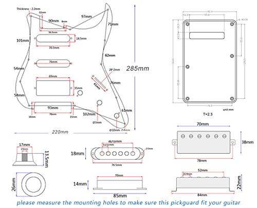 Lamsam Pre-Wired Pick Guards Loaded Single Coil Humbucker Pickups For Strat Style Electric Guitars, Aged White Scratch Plate With Backplate Pre-Loaded Ssh Alnico 5 P'ups 5-Way Switch, 50S Tone #TOP5