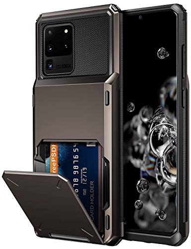 Vofolen for Galaxy S20 Ultra Case Wallet Credit Card Holder 4-Card Slot Hidden Back Pocket Dual Layer Hybrid Rugged Rubber Bumper Protective Hard Shell Cover for Samsung Galaxy S20 Ultra 6.9 Gun Metal