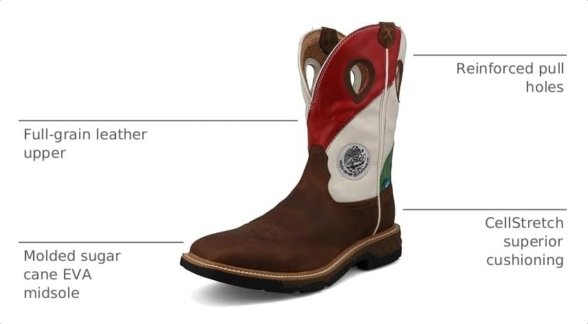 Image of Twisted X Men's 11 inch Western Work Boot, Square Toe with CellStretch, Copper Brown & Multi, 10 EE