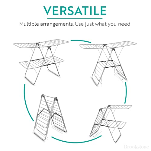 Brookstone - Improved Version - [2 Tier Double Spaced] Foldable Clothes Drying Rack, Collapsible Laundry Hanger [Ready Out Of The Box] 53” Height X 21" Inner Width” #TOP4