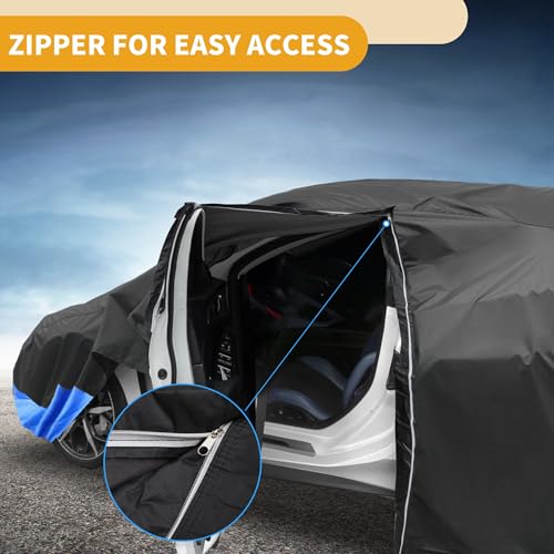 Image of Car Cover Waterproof All Weather 210D, UV Sun Rain Protection, for Toyota RAV4 with Left Side Zipper, Black & Blue